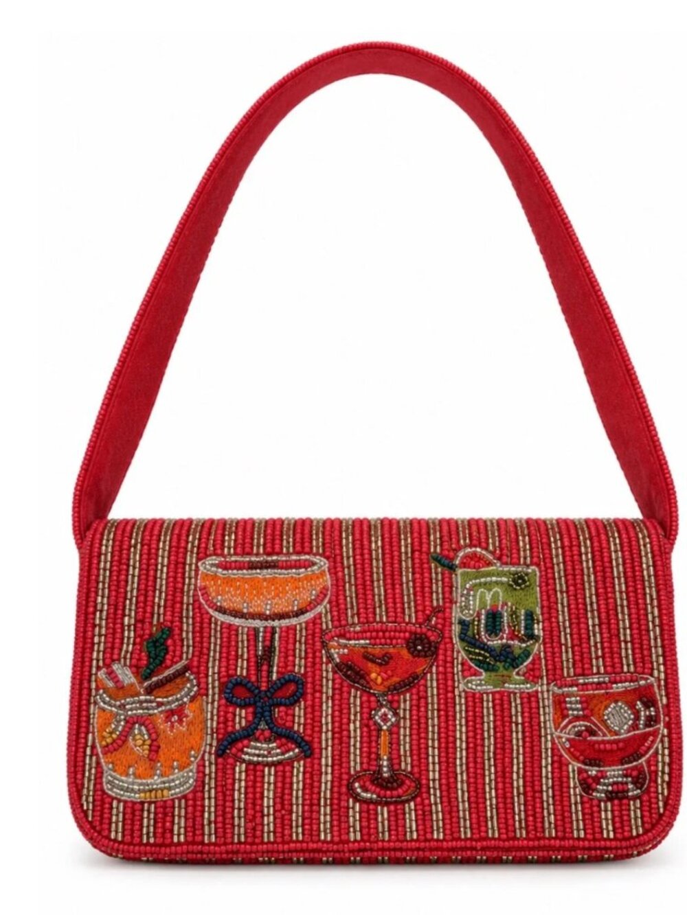 Christmas Cocktails Drinks Striped Beaded Bag From India to You NWT